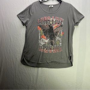 CATO Plus Size L Shirt Top Grey Long Live Rock N Roll Eagle Sparkles